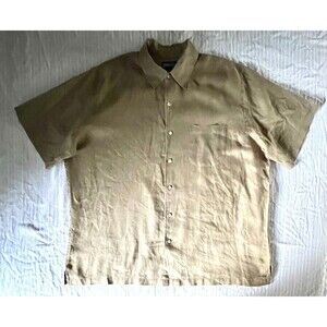 Land's End Men's Linen Shirt - Khaki Size XL (Fits like a 2XL or XLT) Tiny Hole